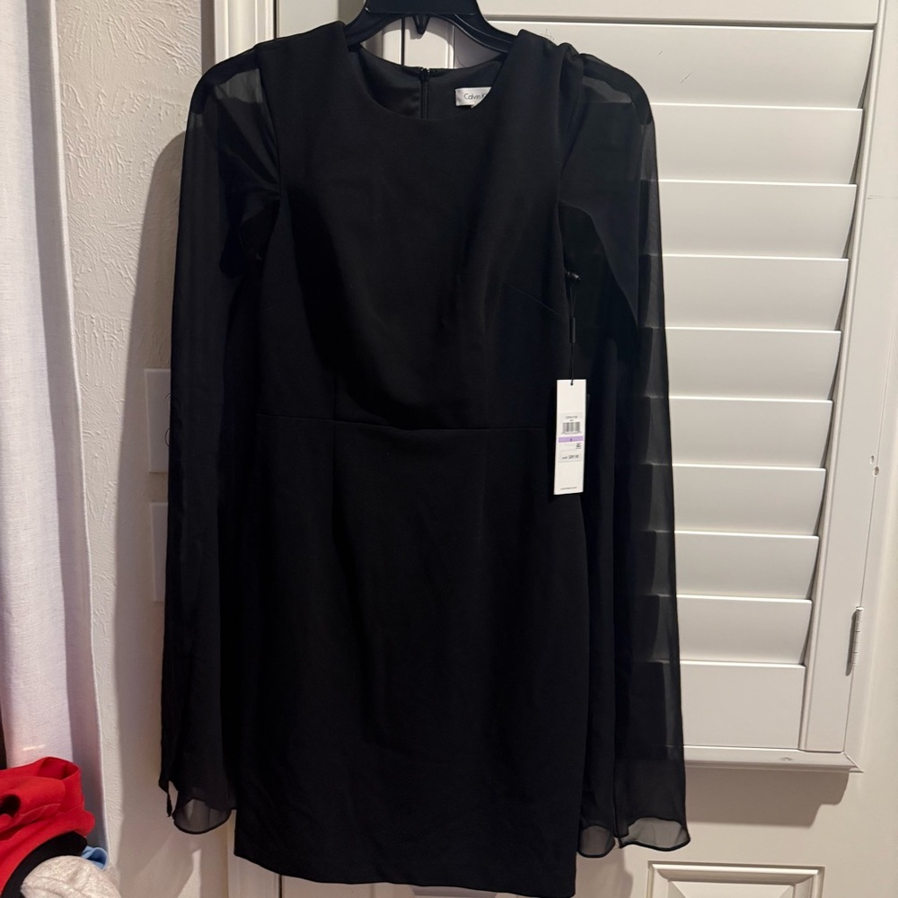Calvin Klein Sheer Sleeve Black Dress